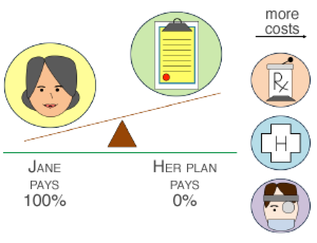 Item 2 of 4 in this example: Phase 1 deductible: A weighed scale with the customer, Jane, paying 100% and her plan paying zero.